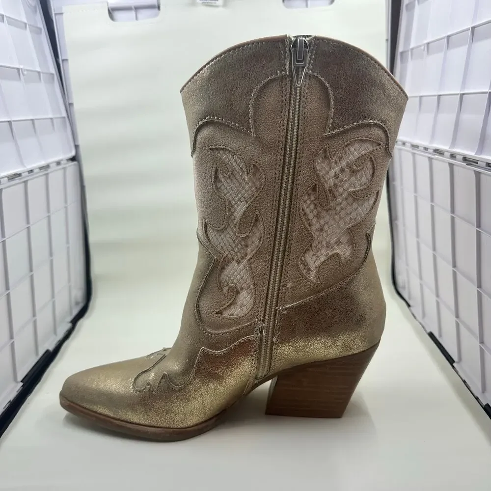 Dolce Vita Lunar Cowboy Boot – Size 6.5 – Gold Metallic Snake Print – NWOB - Picture 6 of 12